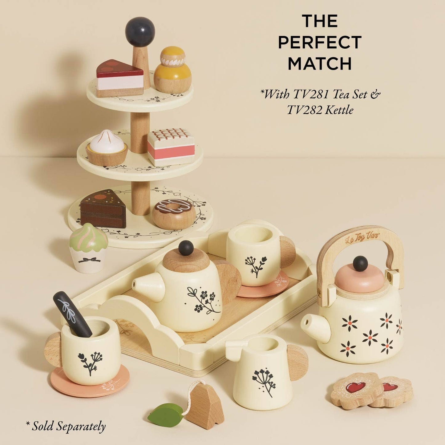Wooden Toy Cake Stand & Selection of 7 Eco-Friendly Treats