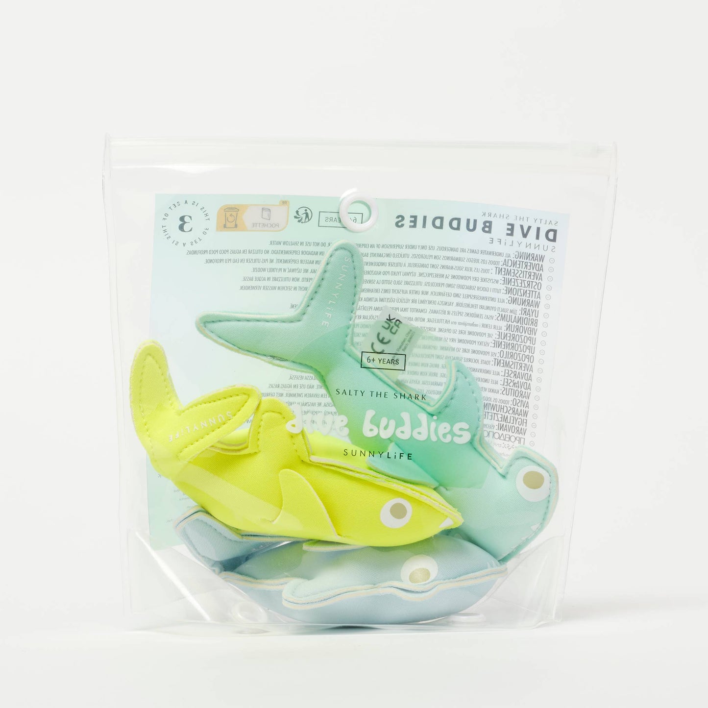 Sunnylife - Salty the Shark Dive Buddies Aqua Neon Yellow Set of 3
